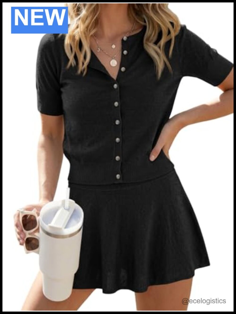 Womens 2 Piece Skirt Set Short Sleeve Cardigan A-Line Mini Skirt Lounge Set